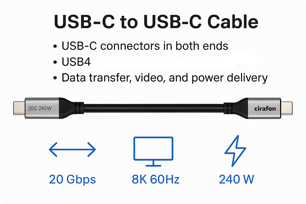 Illustratie van Cirafon USB-C-kabel – USB4, 240W, 20Gbps, DP1.4