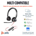 HP Poly Blackwire 3320 -USB-C-stereokuulokemikrofoni + USB-C-/A-sovitin USB Type-C Musta