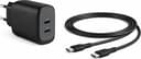 Cirafon USB-C Laturi 45W PD, 2 porttia + USB-C Kaapeli 1,8 m 1.8m Musta