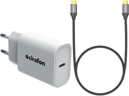 Cirafon Lader20W usb c + Usb 3.1 Type C 1.2M Hvit 1.2m