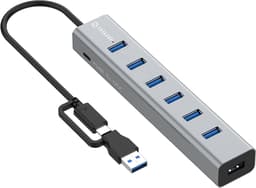 Prokord 7-Porttinen USB 3.0 HUB USB-C-virtaliitännällä USB 3.2 Gen 1 (3.1 Gen 1) Type-A + Type-C USB 3.2 Gen 2 (3.1 Gen 2) Type-A