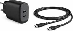 Cirafon USB-C Laturi 45W PD, 2 porttia + USB-C Kaapeli 1,8 m 1.8m Musta