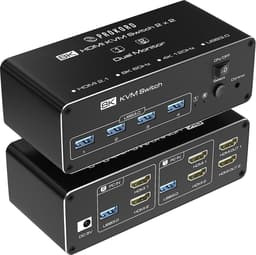 Prokord KVM Switch 2-Port Dual Monitor HDMI USB 3.0 8K (2 Datorer, 2 Skärmar) 