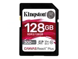 Kingston Technology 128GB Canvas React Plus SDHC UHS-II 300R/260W U3 V90 voor Full HD/4K/8K 128GB SD UHS-II
