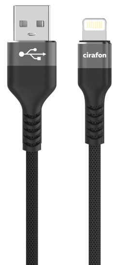 Cirafon AM To Lightning Cable 0.5m - Black - New Mfi 0.5m. Sort, Grå