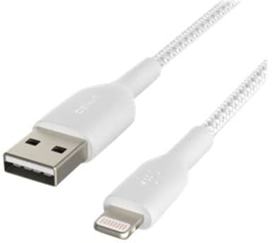 Belkin Lightning To USB-A Cable Braided 0.15m. Hvid