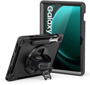 Armor-X Rainproof Military Grade Rugged Case With Hand Strap And Kick-stand Samsung Galaxy Tab S10 FE, Samsung Galaxy Tab S9 FE Zwart