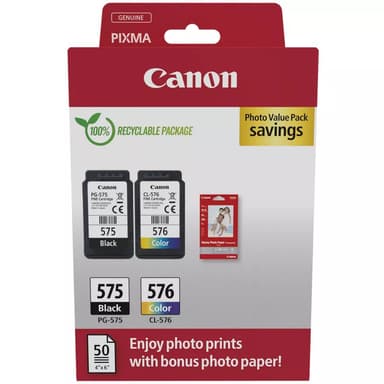 Canon Muste Value Photo Pack PG-575/CL-576 + Paperi GP-501 50kpl