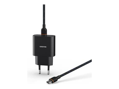 Unisynk 20W PD Slim Wall Charger + USB-C Cable Sort 2m
