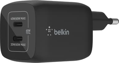 Belkin 65W USB-C Gan PD PPS Dual Wall Charger Sort