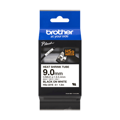 Brother Tape Krympslang 9mm HSe-221E Svart/Vit 