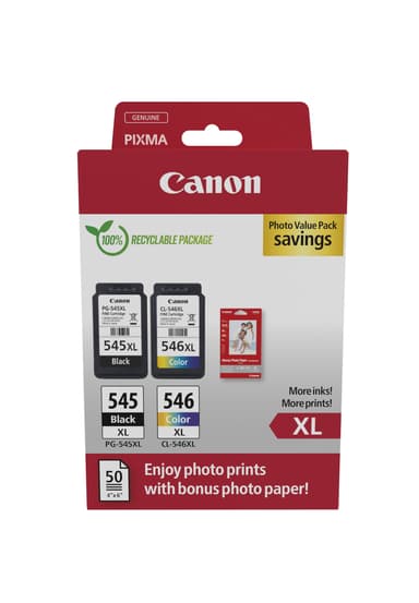Canon Ink Photo Value Pack PG-545XL/CL-546XL + 10x15cm Photo 50-Sheet 