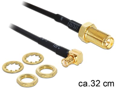 Delock Adapter RP-SMA Jack > MCX 90° Plug MMCX RP-SMA 0.32m Guld, Sort