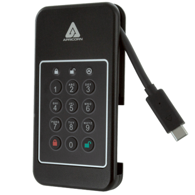 Apricorn AEGIS NVX 2TB SSD Ruggedized Encrypted USB Type-C Musta