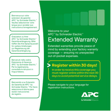 APC WBEXTWAR1YR-AC-03 garanti & supportförlängning 1 År 