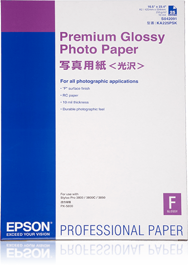 Epson Papper Photo Prem Glossy A2 25 Ark 225g 