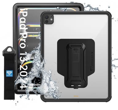 Armor-X Vattentätt, stöt- och dammsäkert fodral med handrem och kickstand iPad Pro 13" (2024) Svart