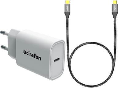 Cirafon Seinälaturi 20 W USB C + USB 3.1 Type C 1.2M#kit 1.2m Valkoinen