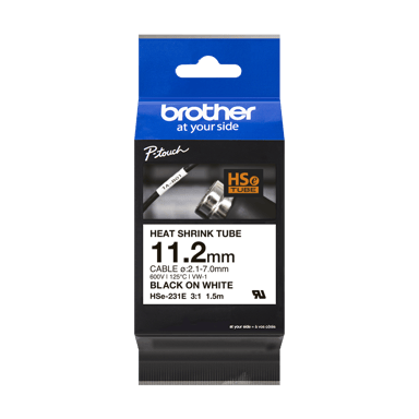 Brother Tape Kutisteputki 11,2mm HSe-231E Musta/Valkoinen 