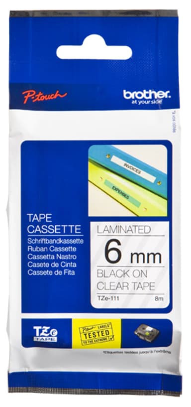 Brother Tape 6mm TZe-111 Svart/Gjennomsiktig 