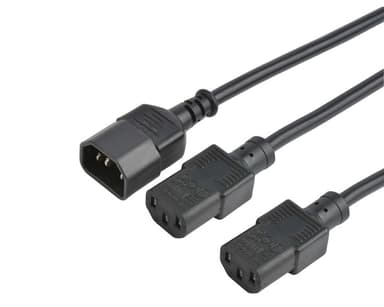 Prokord Strømkabel 0.6m C14 kopling 2 x C13 kopling Sort