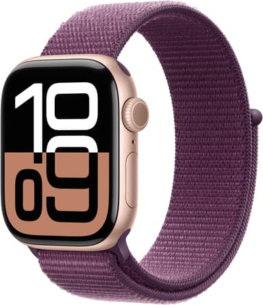 Apple Watch Series 10 GPS 42mm Rose Gold Aluminium Case with Plum Sport Loop Rosegull