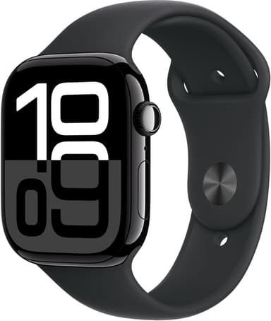 Apple Watch Series 10 GPS 46mm Jet Black Aluminium Case with Black Sport Band - M/L Sort