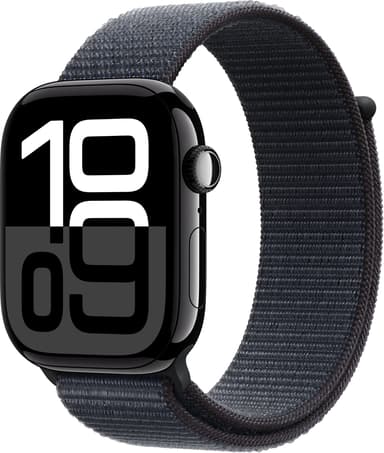 Apple Watch Series 10 GPS + Cellular 46mm Jet Black Aluminium Case with Ink Sport Loop Musta
