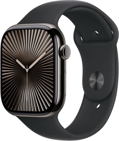 Apple Watch Series 10 GPS + Cellular 46mm Slate Titanium Case with Black Sport Band - M/L Grå