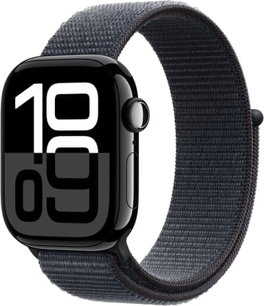Apple Watch Series 10 GPS + Cellular 42mm Jet Black Aluminium Case with Ink Sport Loop Musta