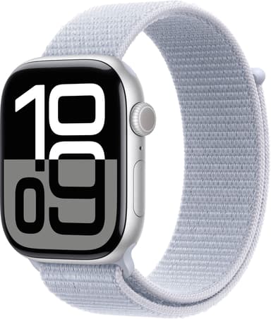 Apple Watch Series 10 GPS 46mm Silver Aluminium Case with Blue Cloud Sport Loop Sølv
