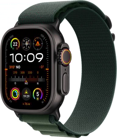 Apple Watch Ultra 2 GPS + Cellular 49mm Black Titanium Case with Dark Green Alpine Loop - Medium Musta