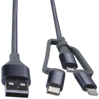 Cirafon Sync/Charge Cable AM To 3-In-One 1.2m Braided B MFI 1.2m Harmaa