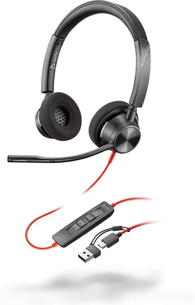 HP Poly Blackwire 3320 stereo Microsoft Teams-sertifisert USB-C-headsett + USB-C/A-adapter Sort