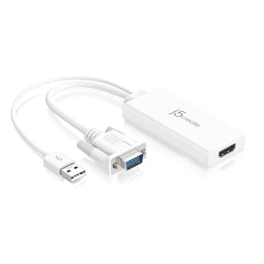J5 Create JDA214 VGA to HDMI Video Audio Adapter 0.176m VGA, USB A HDMI Hvit