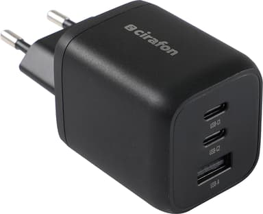 Cirafon 65W multiport USB-C-oplader PD/QC 3.0 Noir, Sort