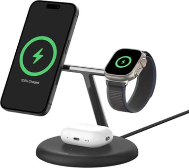 Belkin 3-in-1 Qi2 15W Magnetic Adjustable Charging Stand Zwart