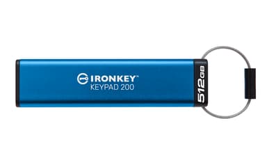 Kingston Technology IronKey 512GB Keypad 200, FIPS 140-3 Lvl 3 (aangevraagd) AES-256 versleuteld 512GB USB Type-A Blauw