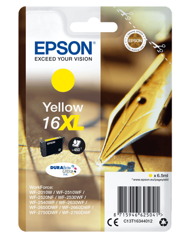 Epson Muste Keltainen XL T1634 - WF-2530WF/WF-2660DWF