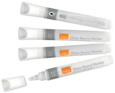 Nobo Tavlepenner Kulepenn med flytende blekk Hvit 4stk - Nobo Glass Boards