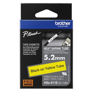 Brother Tape Krympslang 5,2mm HSe-611E Svart/Gul 
