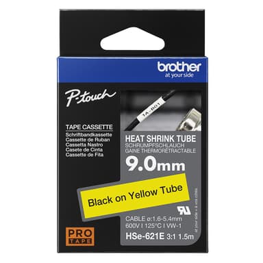 Brother Tape Varmekrympeslange 9mm HSe-621E Svart/Gul 