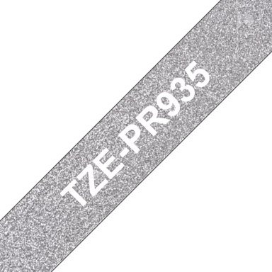 Brother Tape 12mm TZe-PR935 Hvid/Glitter S�lv