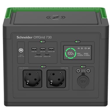 APC SE OffGrid Bärbar Kraftstation 730 - Li-Ion-batteri, LCD, 2 uttag, 3 USB-A, 2 USB-C, 3 12V, trådlös laddning 