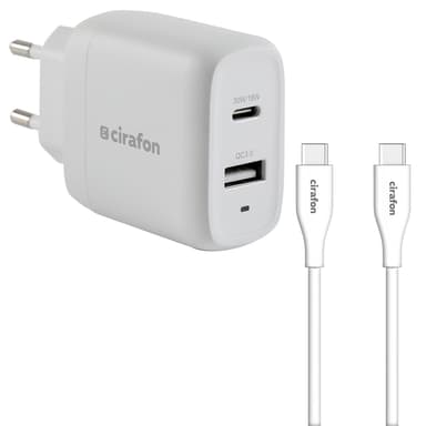 Cirafon USB-C lader og kabel sett Hvit