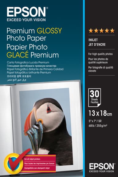Epson Papper Photo Premium Glossy 13X18cm 30-ark 255G 