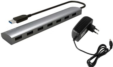 Prokord 7-porttinen USB-keskitin virtalähteellä – USB 3.0, nopea tiedonsiirto 