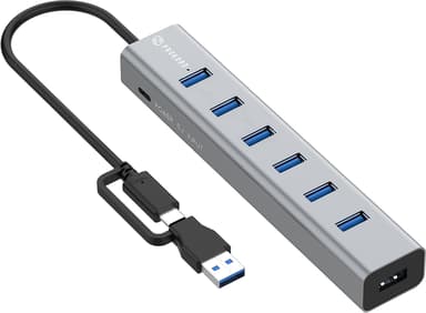 Prokord 7-Poorts USB 3.0 HUB met USB-C Stroomvoorziening USB 3.2 Gen 1 (3.1 Gen 1) Type-A + Type-C USB 3.2 Gen 2 (3.1 Gen 2) Type-A