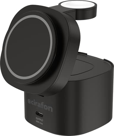 Cirafon DC-PD65WL oplader til mobil enhed Hovedtelefoner, Mobiltelefon, SmartWatch Sort Trådløs opladning Hurtig opladning Indendørs Sort