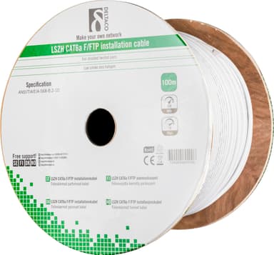 Deltaco Netværkskabel 100 m Hvid Ingen Cat 6A 100m Blanc, Hvid